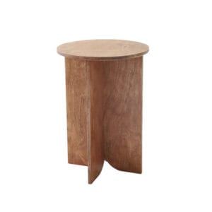 A Four-Sided Table With Rounded Edges And A Stool